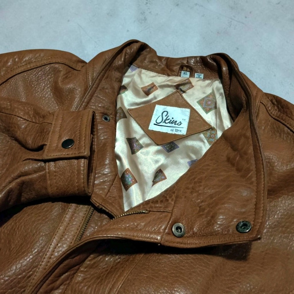 Vintage Skins by Tora Super Soft Leather Jacket Brown 70s Bomber Groovy Men's XL